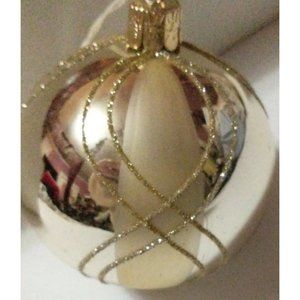 Czech Slovakia Republic Glass Christmas Ornament Mirror & Matte Gold 2.5" New